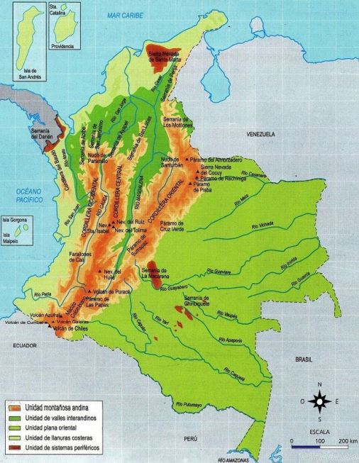 Mapa topográfico de Colombia